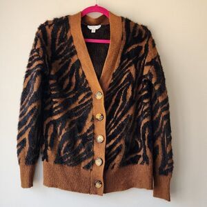 Time and Tru 3D Animal Print Cardigan | Women's XS | Brown Black Faux Fur Cozy